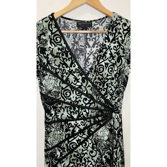 Connected Apparel Paisley Y2K Midi Shift Dress Floral Green Black Women's Size 6 - Picture 4 of 12
